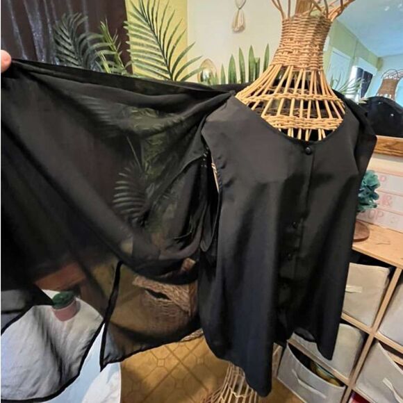 Plus Size Black Sheer Button Down Blouse w/ Satin Tank 18W 20W over size tunic - Picture 10 of 16